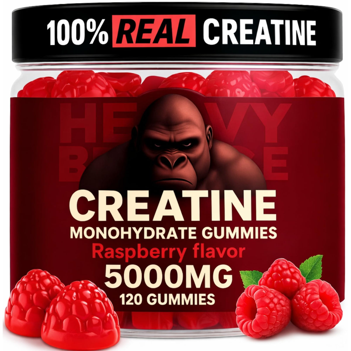 Heavy Balance creatine gummies bottle front for convenient pre-workout energy boost