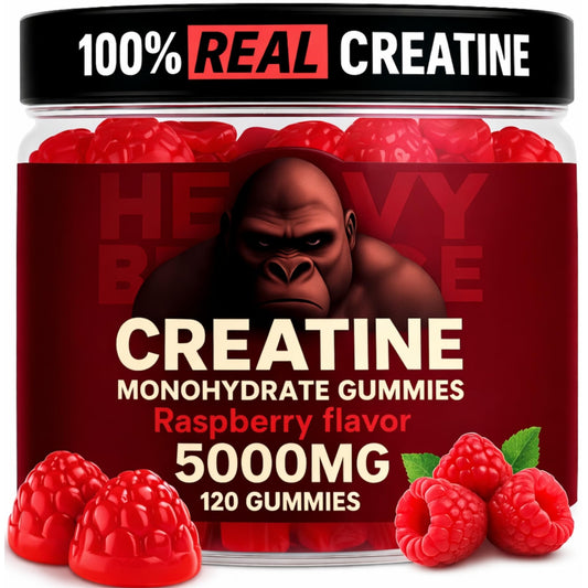 Heavy Balance creatine gummies bottle front for convenient pre-workout energy boost
