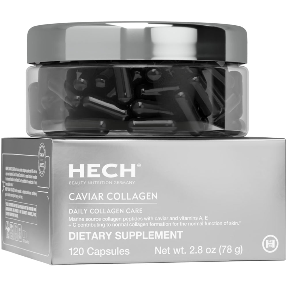 HECH Caviar Collagen Capsules bottle front highlighting beauty supplement for skin hydration