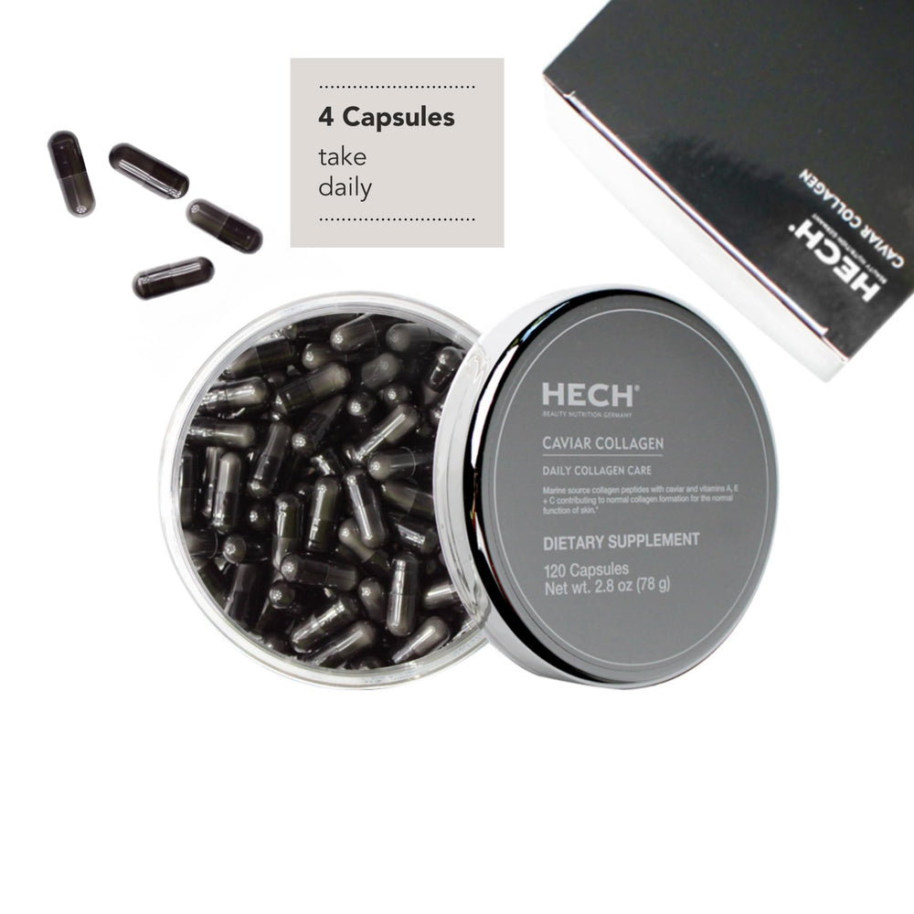 HECH Caviar Collagen Capsules bottle open for easy daily use