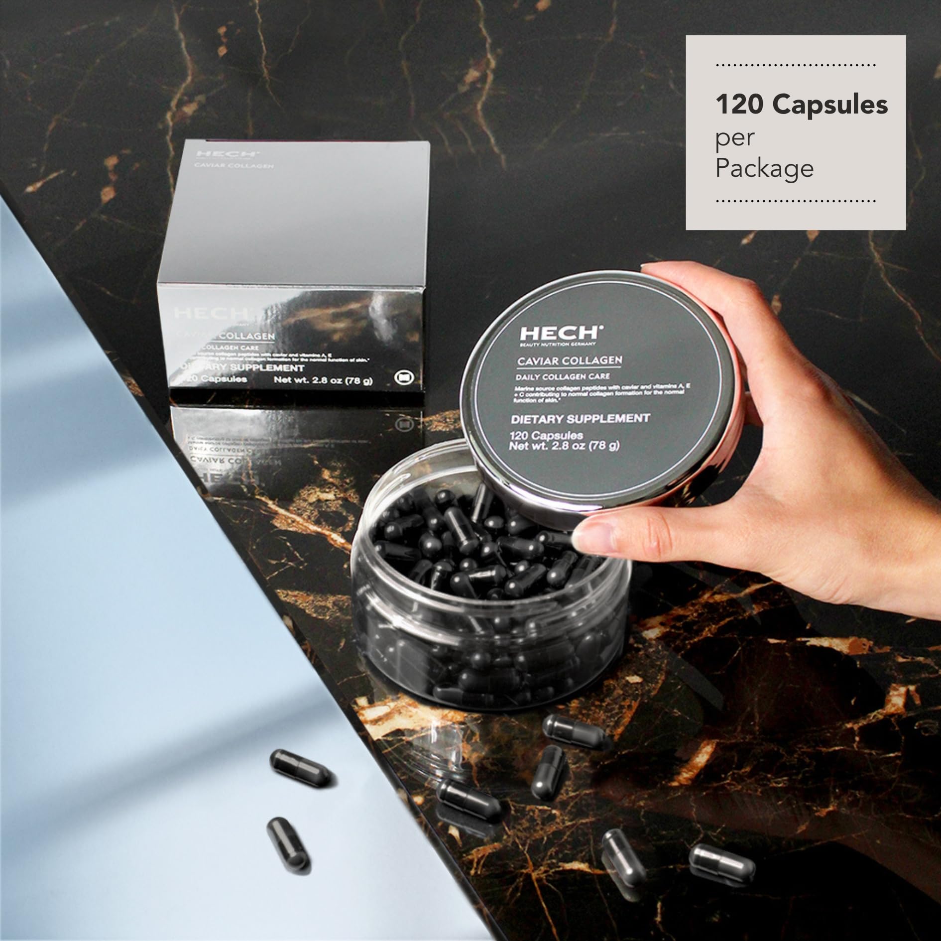 HECH Caviar Collagen routine setup suggesting internal beauty support