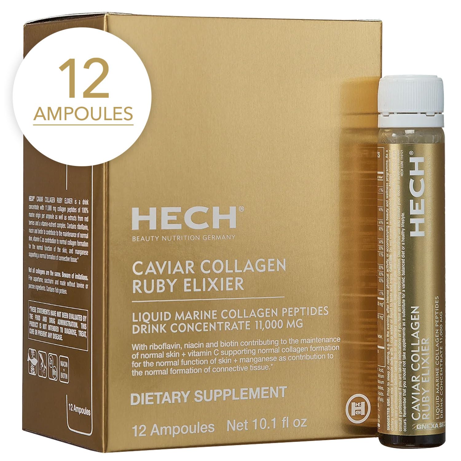 HECH Caviar Collagen Ruby Elixier bottle supports daily skin nourishment and an easy beauty routine.