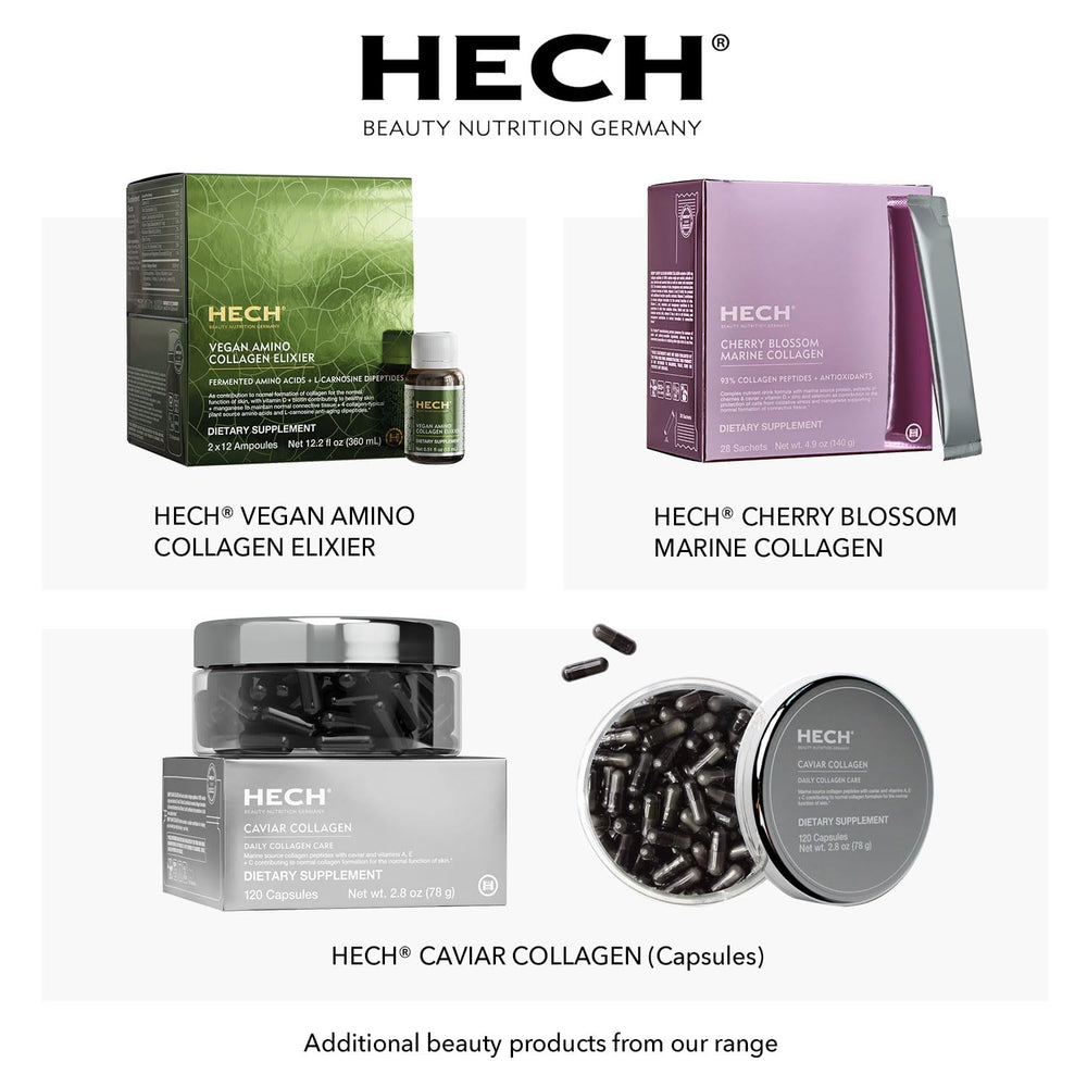 HECH Caviar Collagen Ruby Elixier serving glass evokes a luxurious daily ritual.
