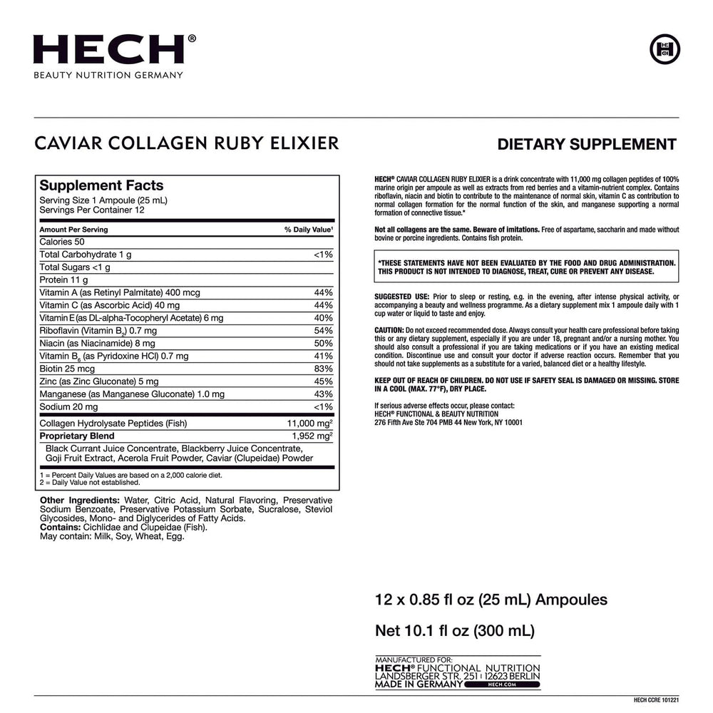 HECH Caviar Collagen Ruby Elixier texture close-up suggests a silky elixir for daily use.