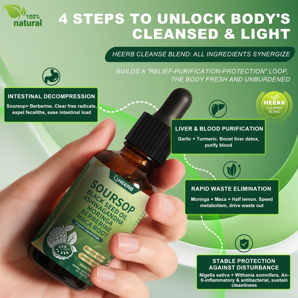 HEERB Soursop Bitters leaf emphasizes polyphenol-rich plant support for daily wellness.