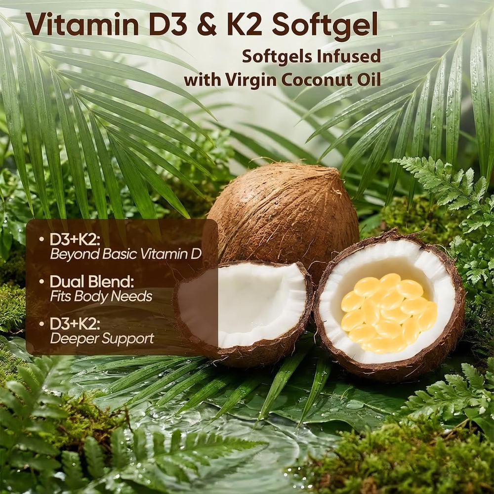 Packaging highlights MK-7 200 mcg for calcium guidance by Heidelux Real Good Essentials.