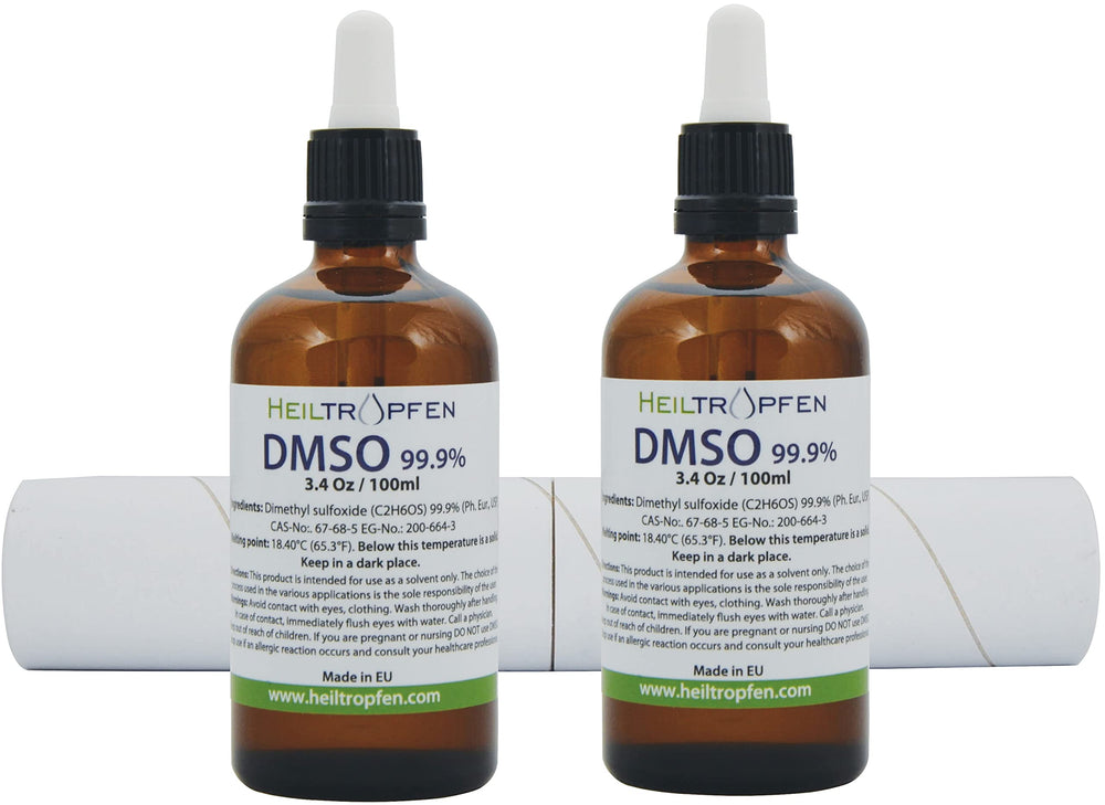 Close-up of clear Heiltropfen DMSO liquid highlighting low odor.