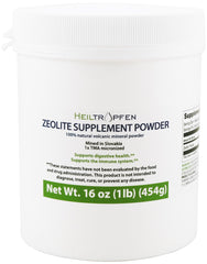 Heiltropfen Zeolite Powder bottle front view, natural detox mineral.