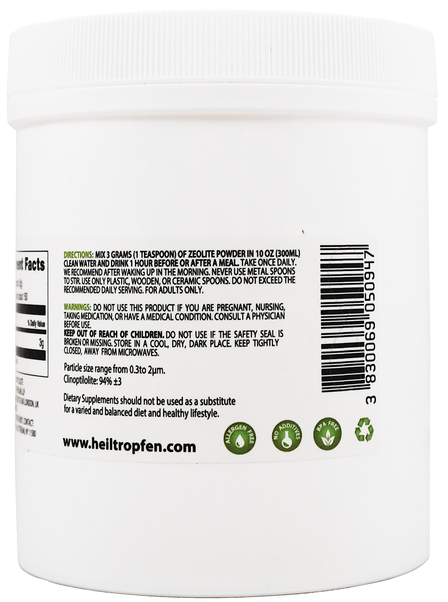 Heiltropfen Zeolite powder packaging recyclable sugarcane plastic, eco-friendly packaging.
