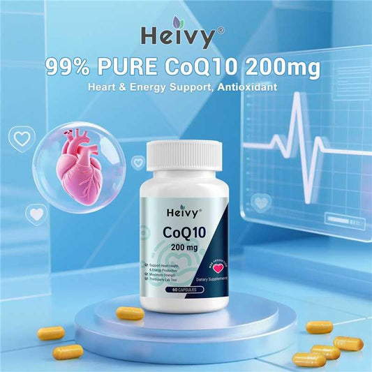 Heivy CoQ10 bottle front showing label and branding