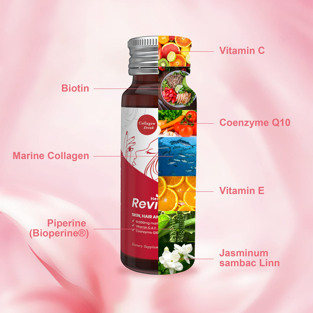 Heivy liquid collagen bottle pour demonstrating easy, on-the-go use.