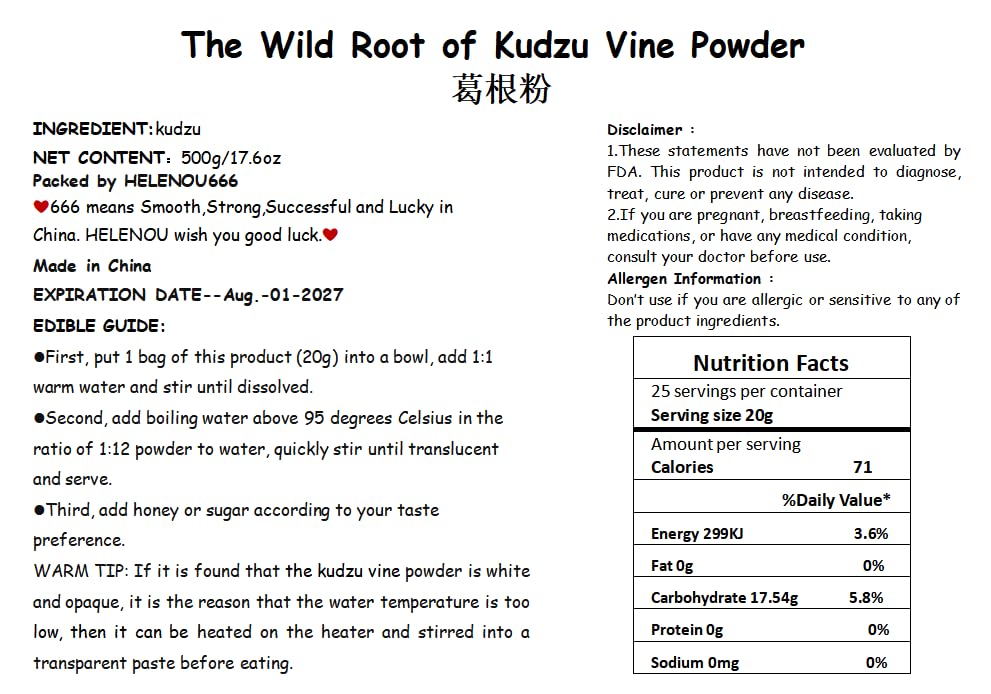 Helen Ou Kudzu root powder bag contents ready for quick kitchen mixing.