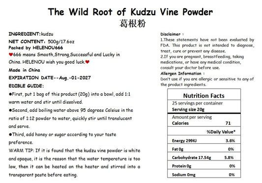 Helen Ou Kudzu root powder bag contents ready for quick kitchen mixing.