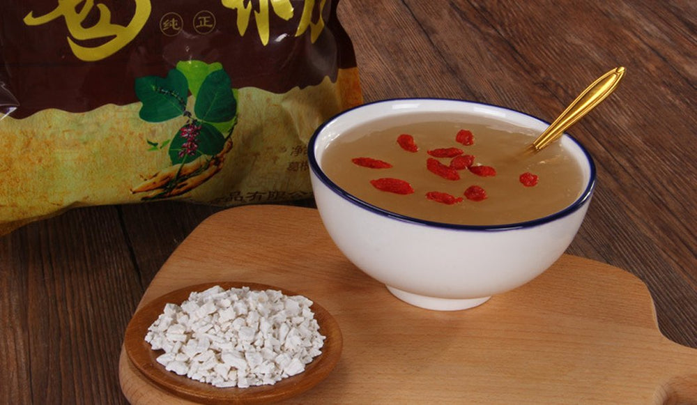 Helen Ou Kudzu root powder stirred in hot water to a clear solution.