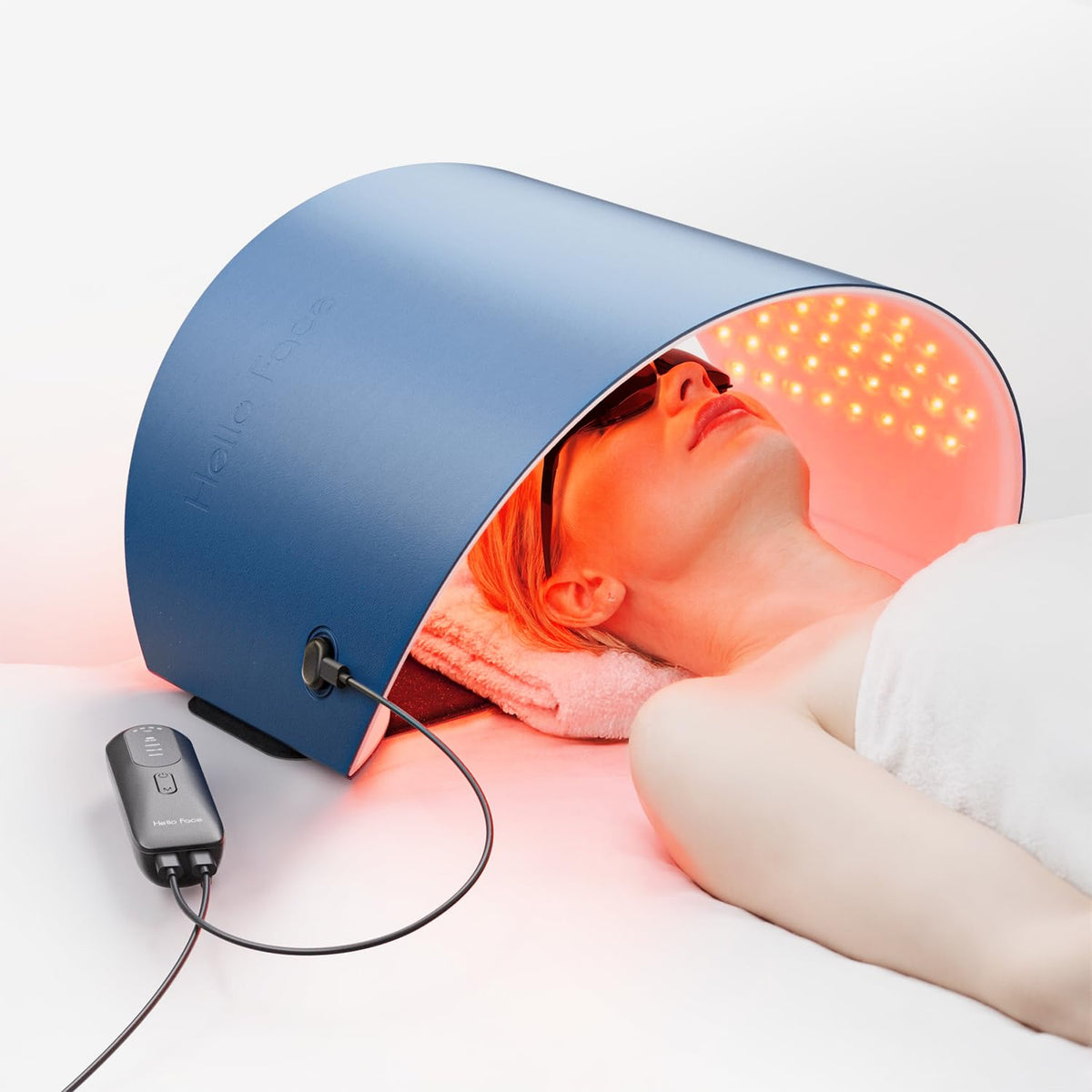Hello Face red light therapy mask front view for compact at-home skincare