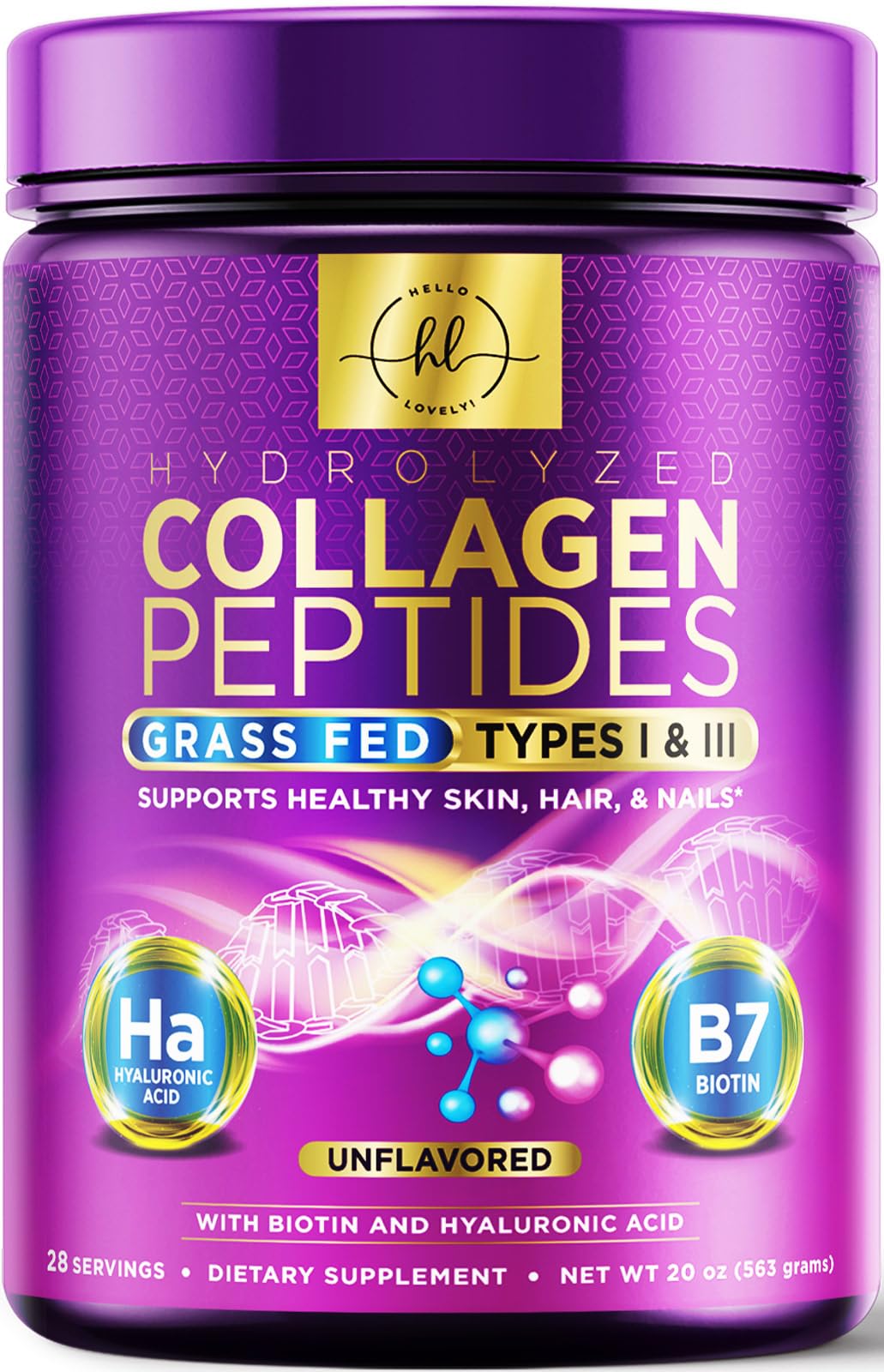 Hello Lovely Collagen Powder unflavored bottle pour for daily beauty support.