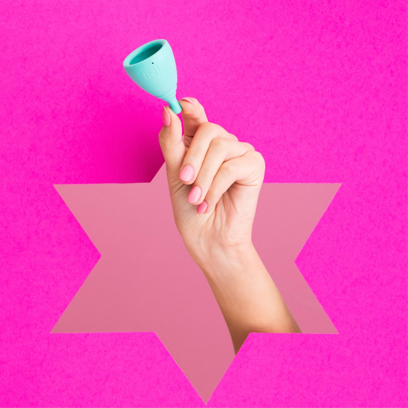 Soft, flexible Hello Period cup design emphasizes gentle insertion and barely-there comfort.
