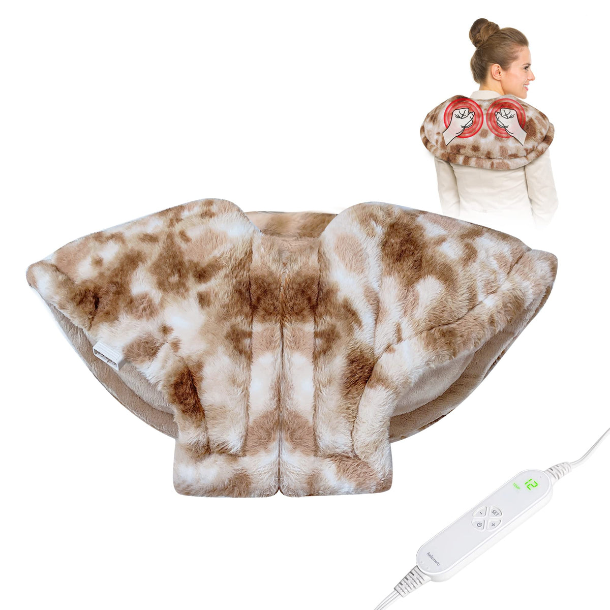 HELLOMOTO electric heating pad for back and shoulder, full view for targeted relief.