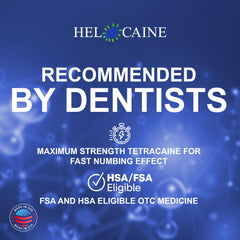Helocaine USA-made product with safety guidelines badge.