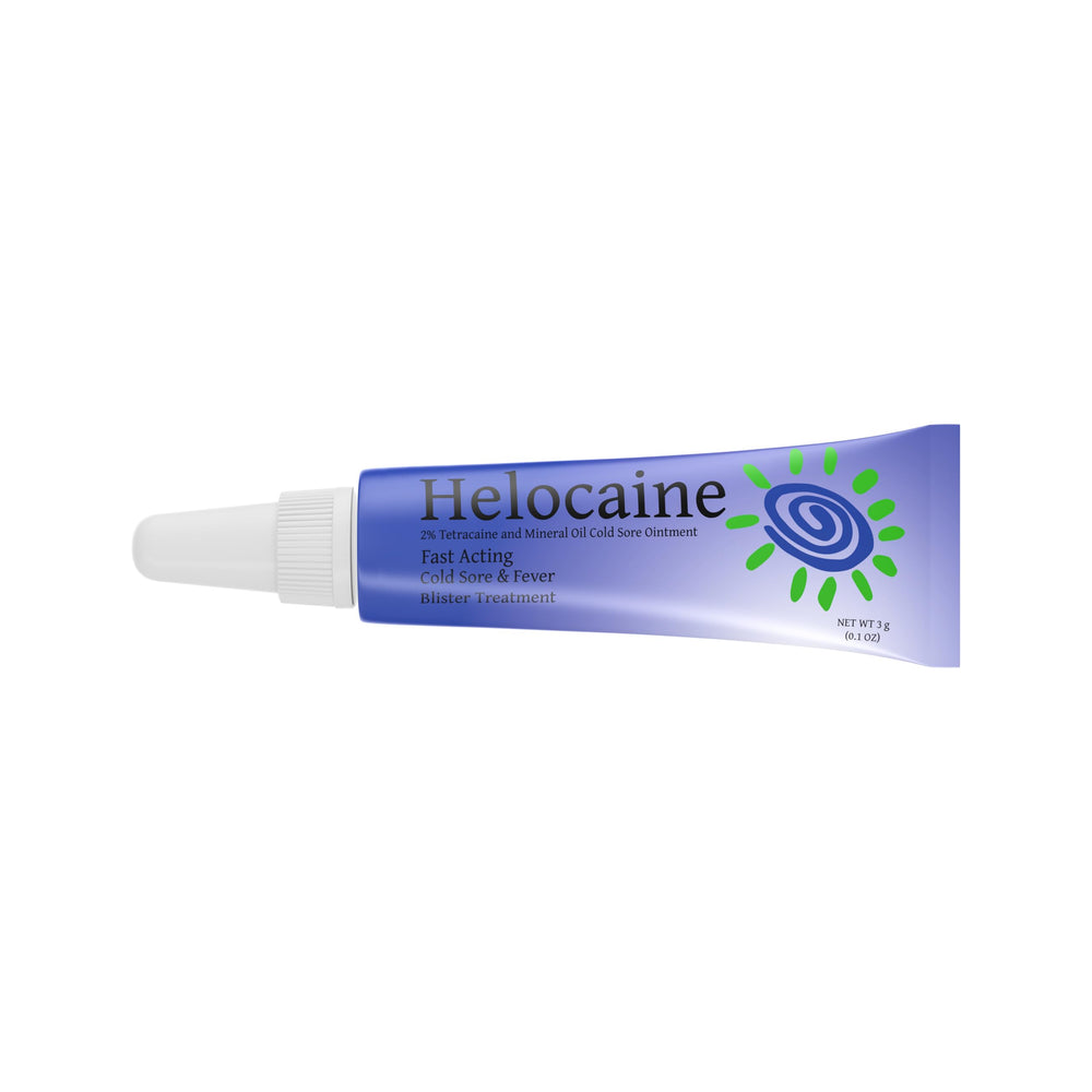 Helocaine mouth pain relief ointment applied to a canker sore.
