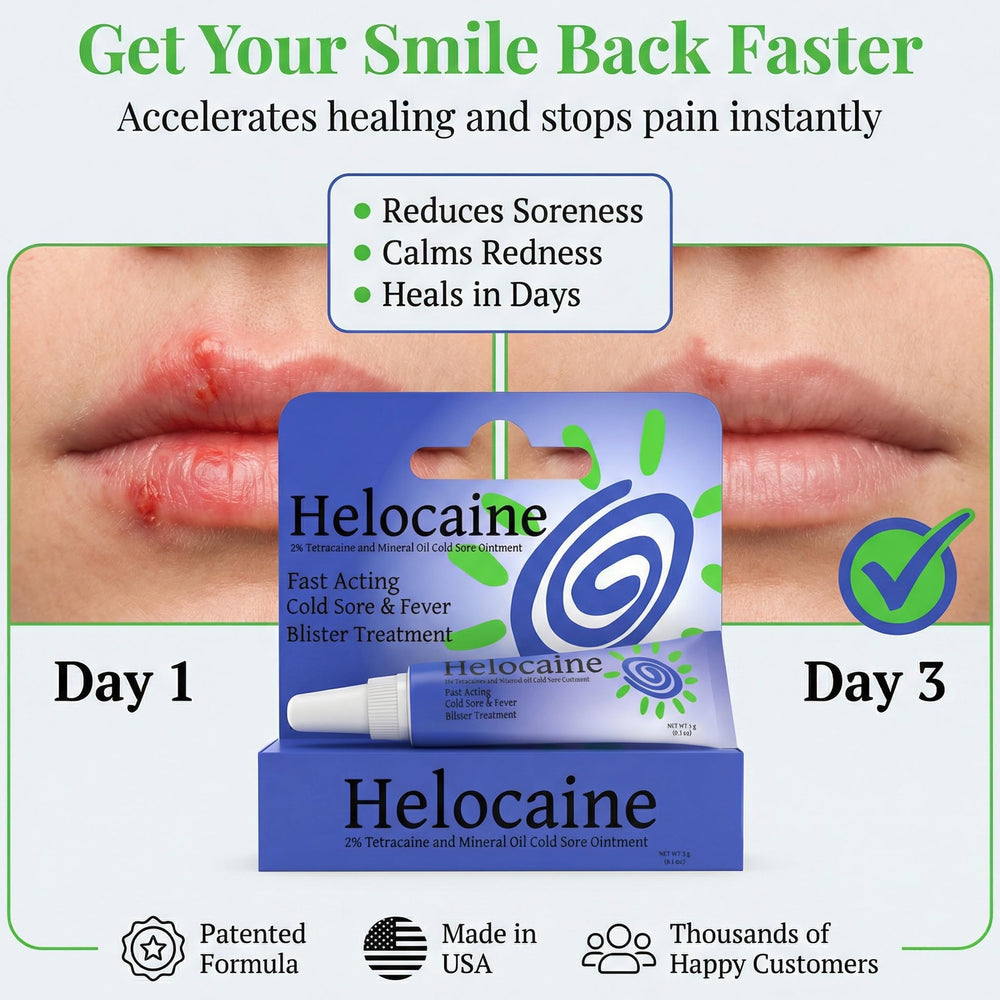 Helocaine USA-made premium relief bottle showcased for trusted relief.