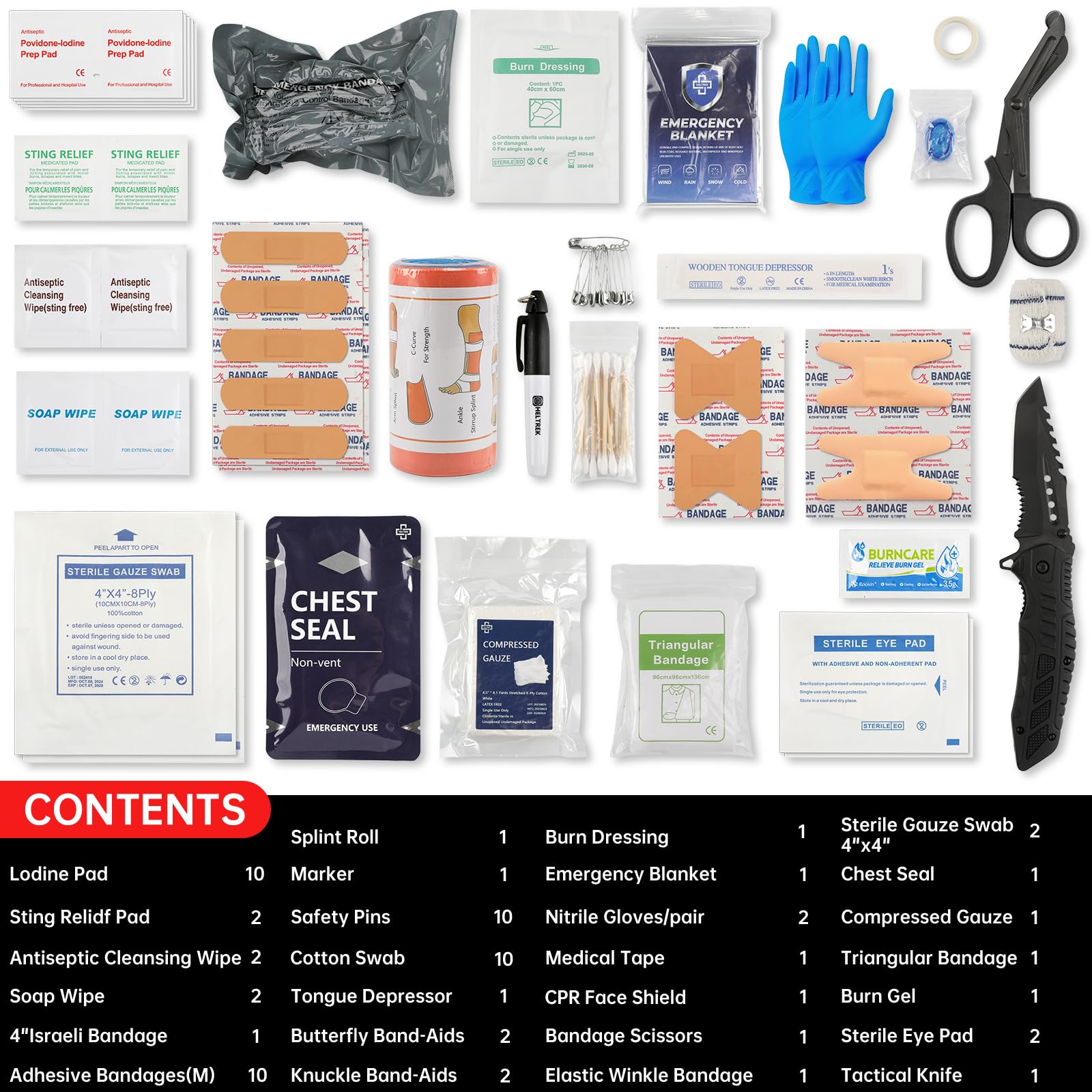 Heltrek Trauma Kit Israeli bandage components for rapid care