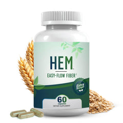 Hem Healer Easy-Flow Fiber bottle closeup highlighting gentle digestion support