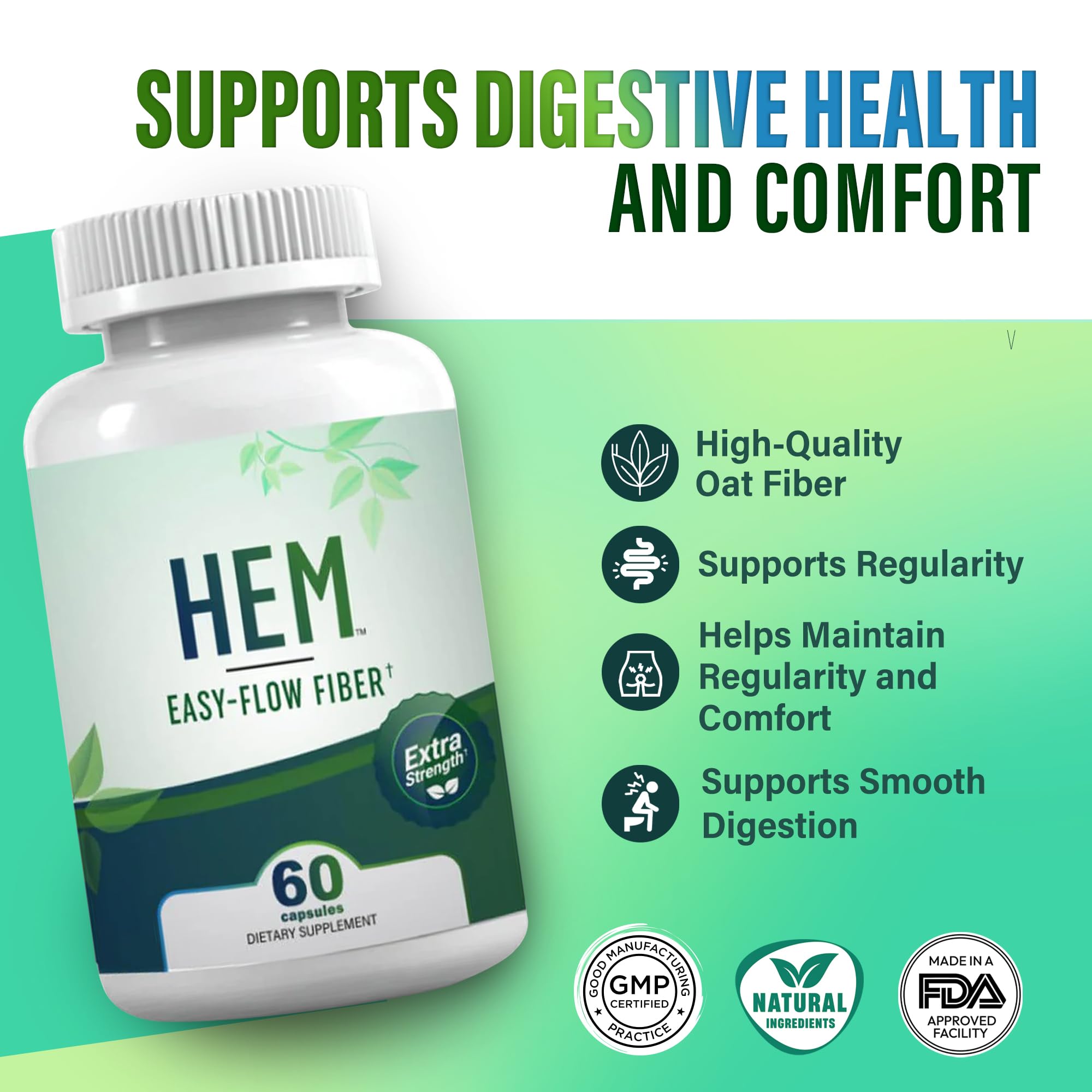 Hem Healer Easy-Flow Fiber label highlighting oat fiber and cayenne benefits