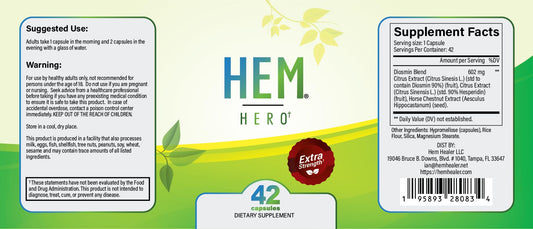 Hem Healer Hem Hero capsules close-up highlighting vegetarian formula for comfortable use.