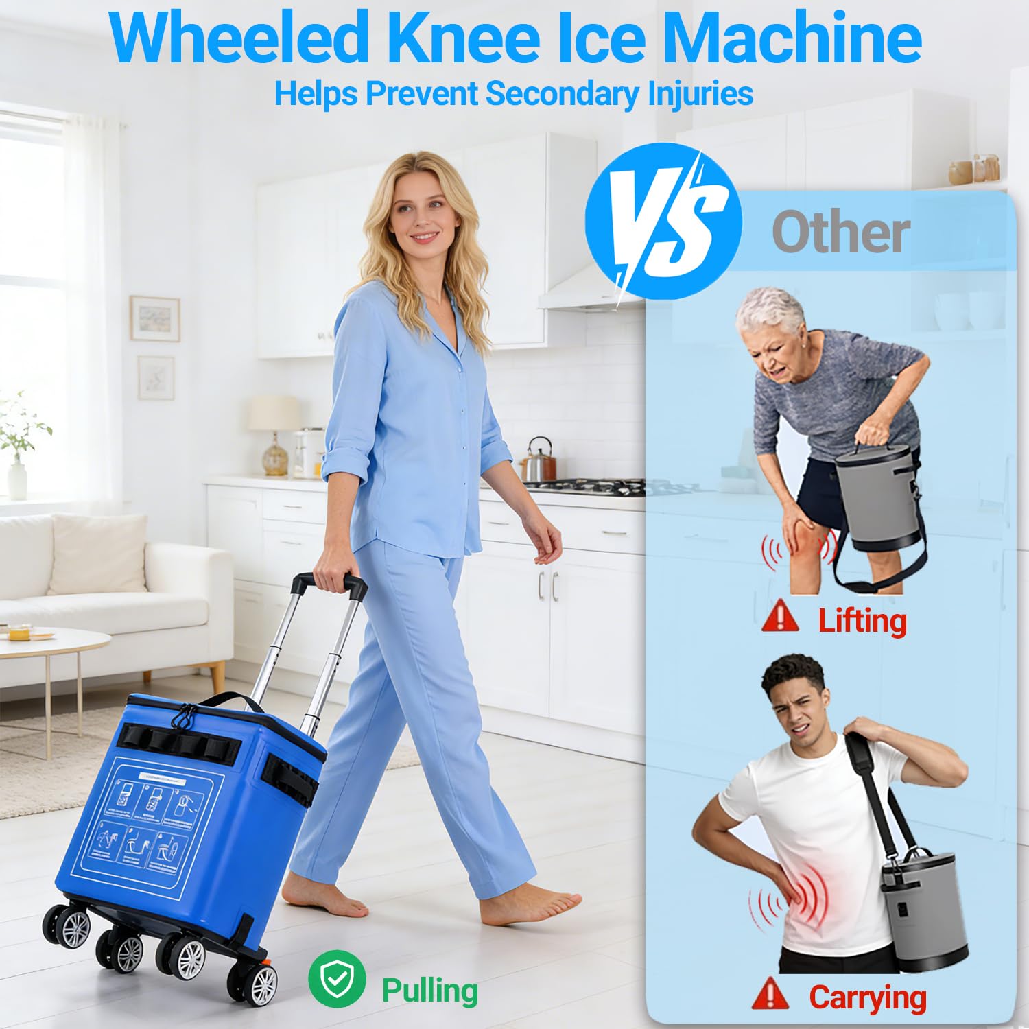Hemei9319 knee ice machine with wheels and handle enables effortless transport.
