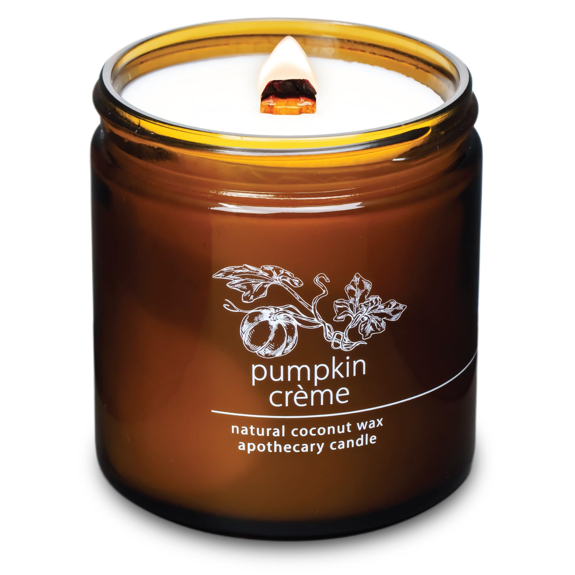Hemlock Park candle in amber jar with pumpkin creme scent for cozy evenings