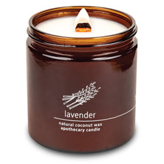 Hemlock Park crackling wood wick candle with lavender aroma for cozy evenings.