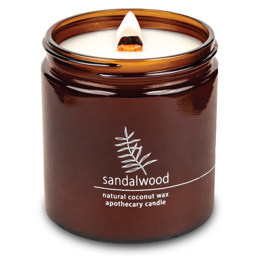 Hemlock Park crackling wood wick candle with sandalwood aroma for cozy ambiance