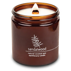 Hemlock Park crackling wood wick candle with sandalwood aroma for cozy ambiance