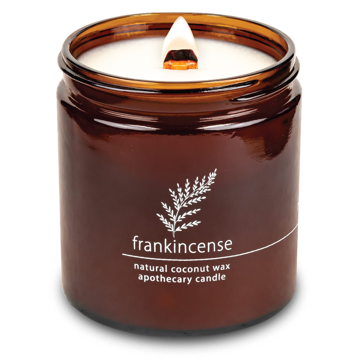 Hemlock Park Frankincense candle with crackling wooden wick for cozy ambiance.