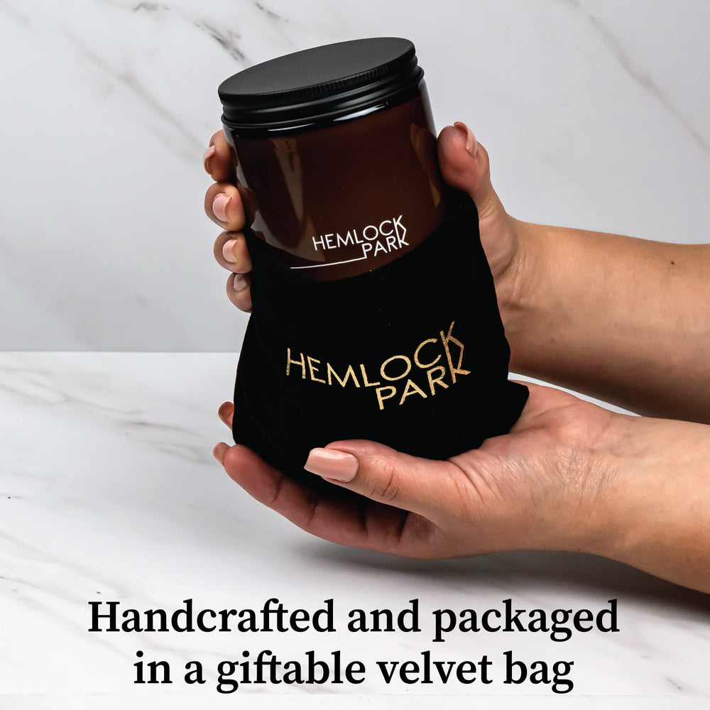 Hemlock Park candle highlighting natural coconut wax and plant-based ingredients.