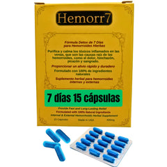 Hemorr7 bottle overview showing a natural blend for gentle hemorrhoid relief