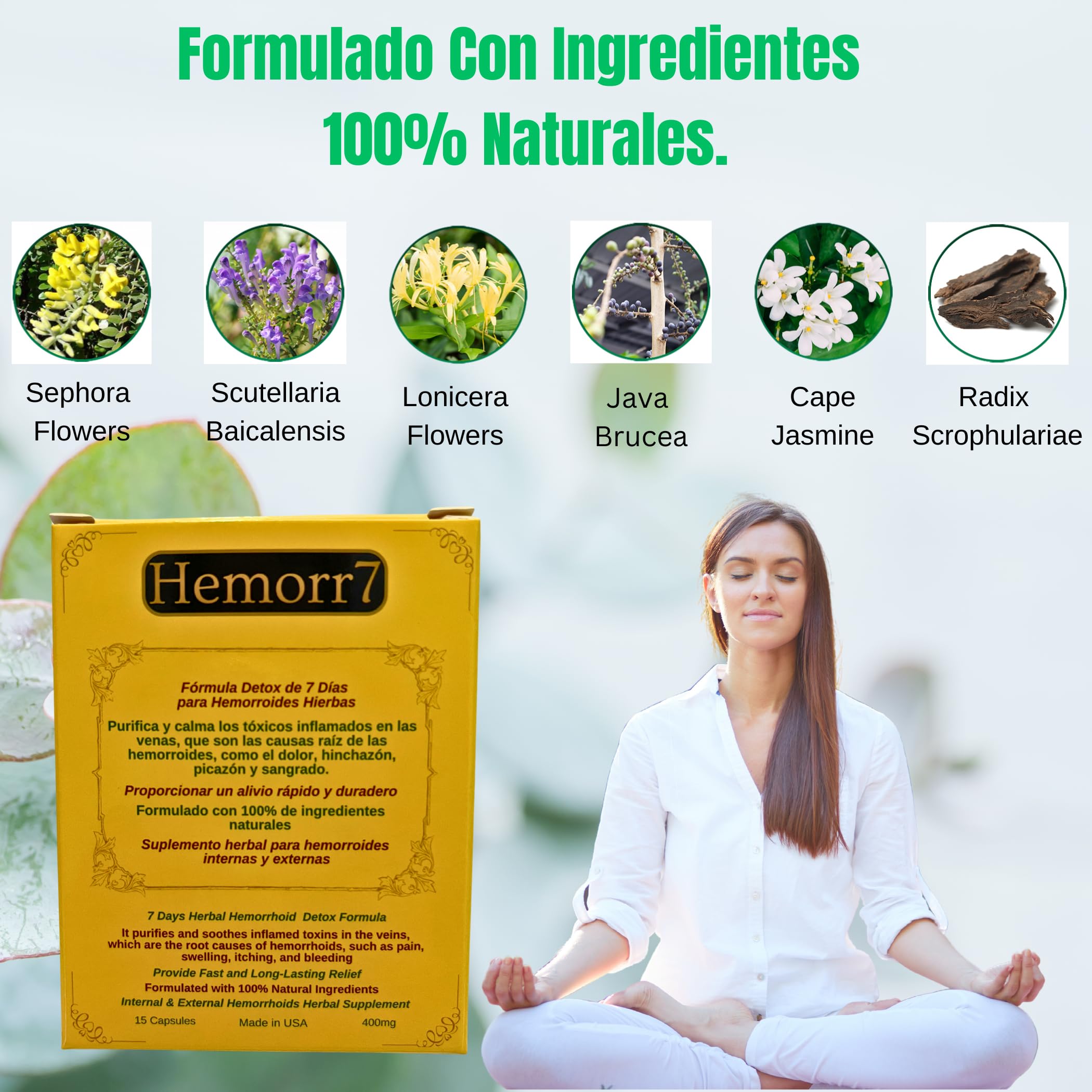 Hemorr7 label closeup with ingredients and purity notes