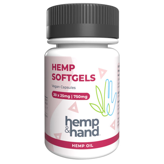 Hemp & Hand Hemp Softgels 750mg bottle for easy dosing.