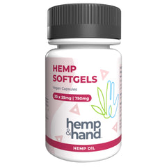 Hemp & Hand Hemp Softgels 750mg bottle for easy dosing.