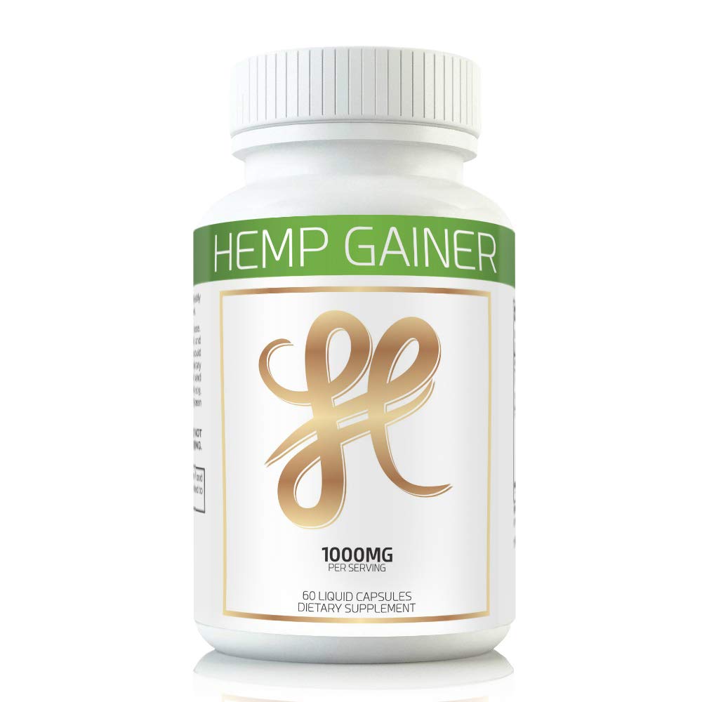Hemp Gainer weight gain pills bottle for nightly appetite support.