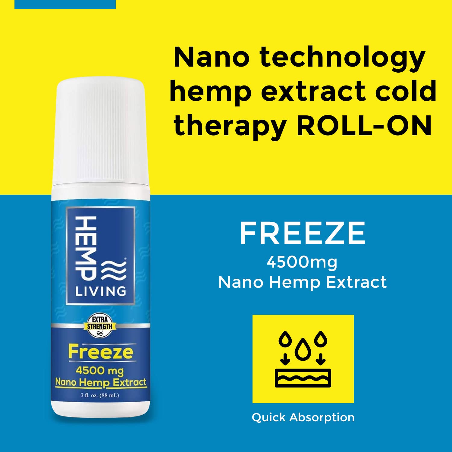 Close-up of roll-on application from HEMP LIVING Freeze for targeted relief.