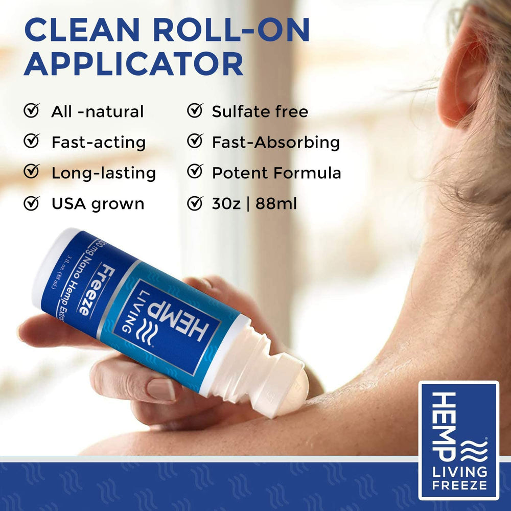 Close-up of menthol cooling effect from HEMP LIVING Freeze Roll-On.