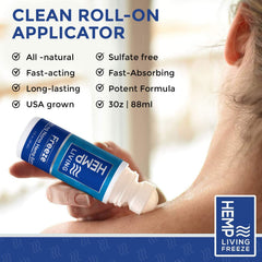 Close-up of menthol cooling effect from HEMP LIVING Freeze Roll-On.