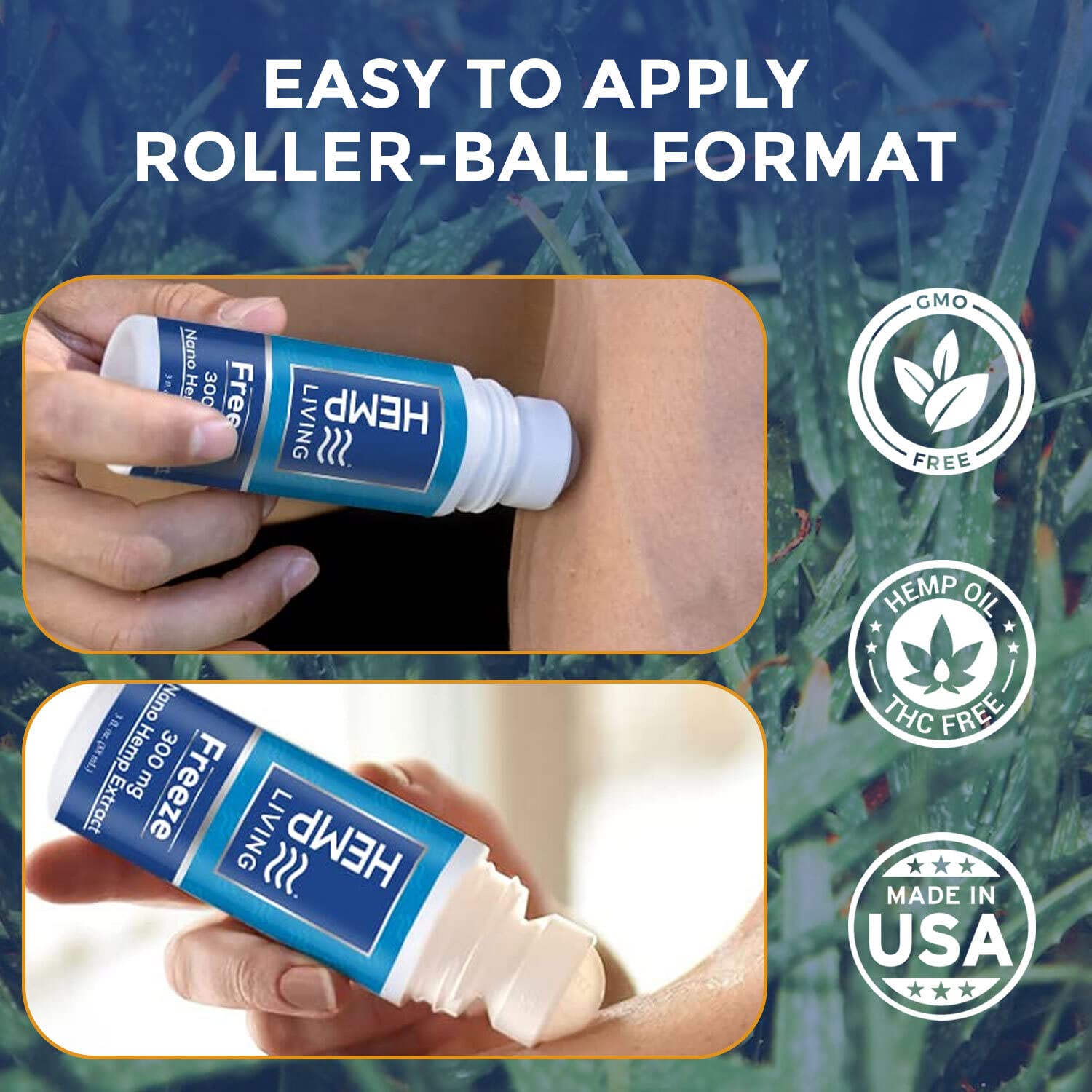Close-up of ingredients label on HEMP LIVING Freeze Roll On
