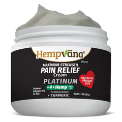 Hempvana Platinum bottle highlights 4x hemp seed oil for quick, soothing application.