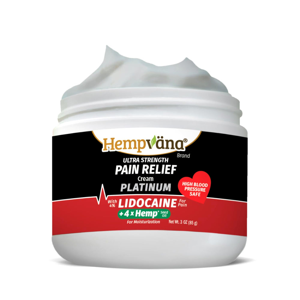 Hempvana Platinum Lidocaine Relief Cream tube for targeted pain relief.