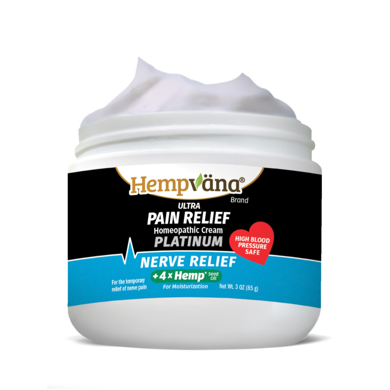 Hempvana Platinum Nerve Relief Cream bottle shows fast-absorbing relief in use