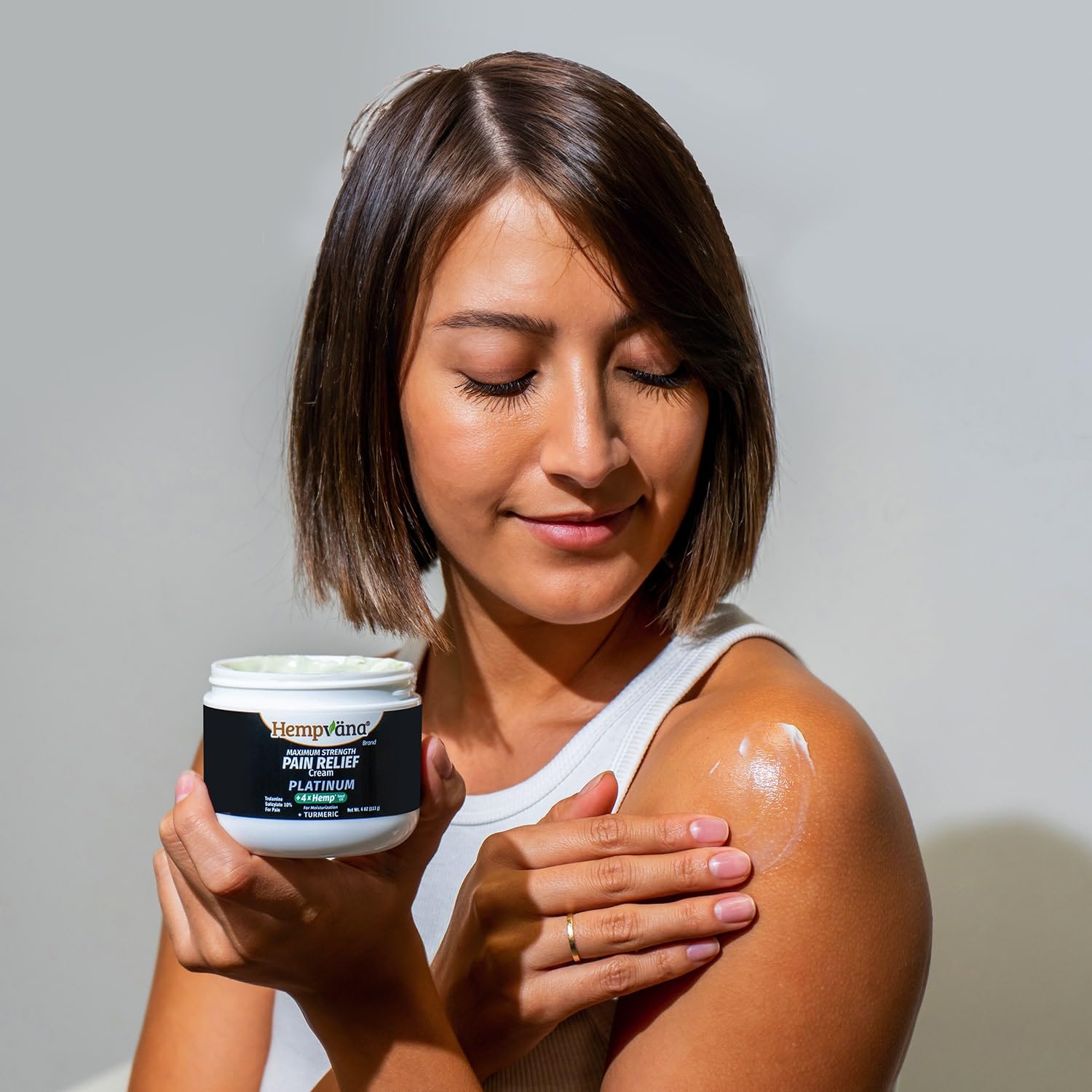 Hempvana Platinum cream with trolamine salicylate for active relief in motion.