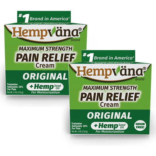 Hempvana Relief Cream label front highlights hemp seed extract and USA production.